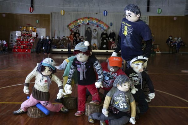 Group of rag dolls in a meeting hall in Nagoroshimo, Nagoroshimo, Japan