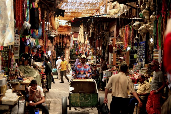 Lively souk in Marrakech with a variety of stalls, Marrakech, Marrakesh-Safi, Morocco