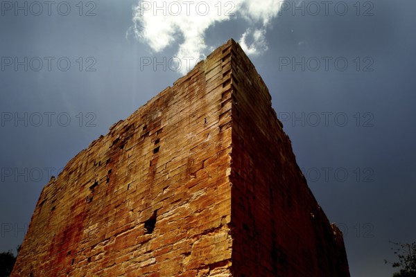 View of the impressive Great Temple of Yeha under a dramatic sky