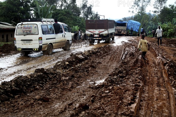 Muddy and difficult road conditions on the route between Yirga Alem and Yabello