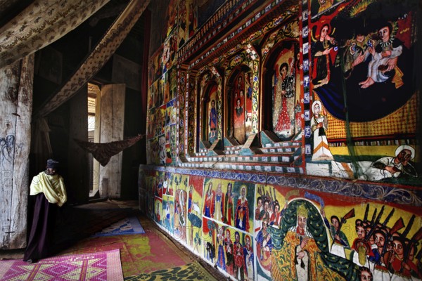 Magnificent wall paintings inside by Ura Kidhane Mihret on Lake Tana, zero
