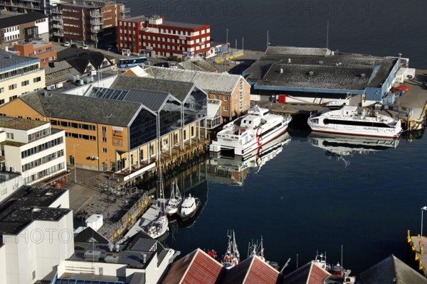 Hammerfest from Salen viewpoint with a view of the harbor and the city, Hammerfest, Norway
