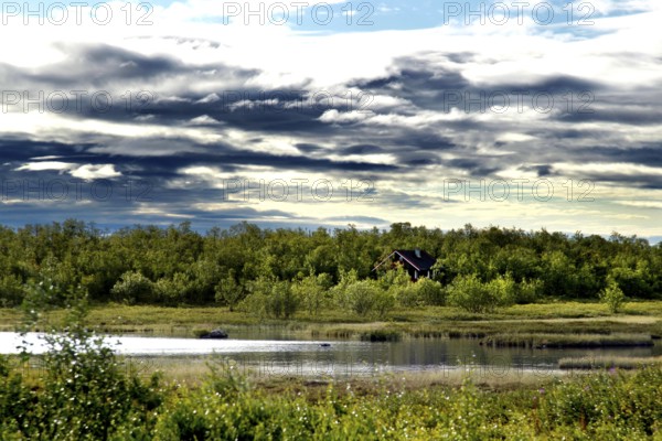 Landscape with lake and cloud formations near Karasjok, Karasjok, Finnmark, Norway