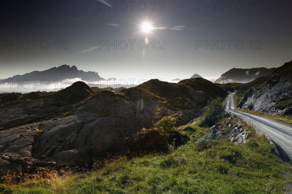 Dreamy night landscape view with full moon over Lofoten, Lofoten, Nordland, Norway