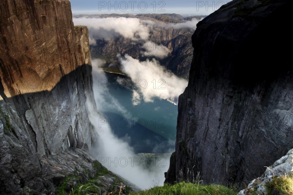 Dramatic view of the twisting Lysefjord from high cliffs, Kjerag, Rogaland, Norway