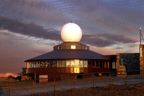 North Cape Visitor Center with dome in golden evening light, North Cape, Magerøya, Norway