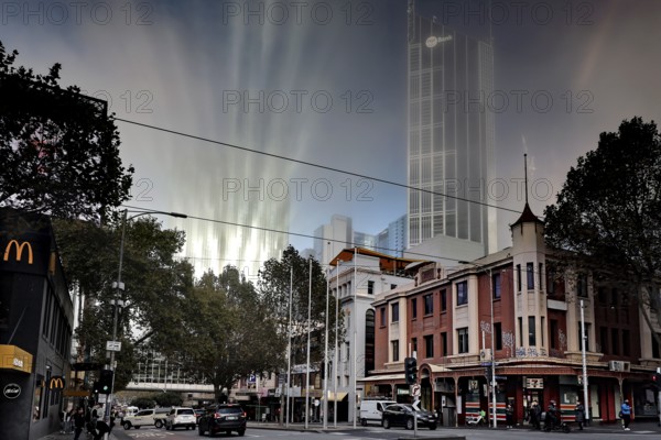 Lonsdale Street corner of Swanston Street in Melbourne with urban ambiance, Melbourne, Victoria, Australia