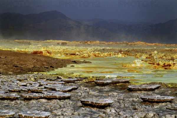Colourful geothermal landscape in volcanic area, Dallol, Ethiopia