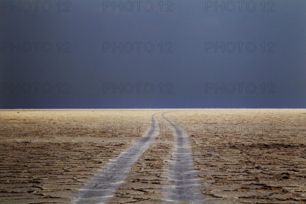 Deserted road leads infinitely far in the desert, Dallol, Asale, Ethiopia