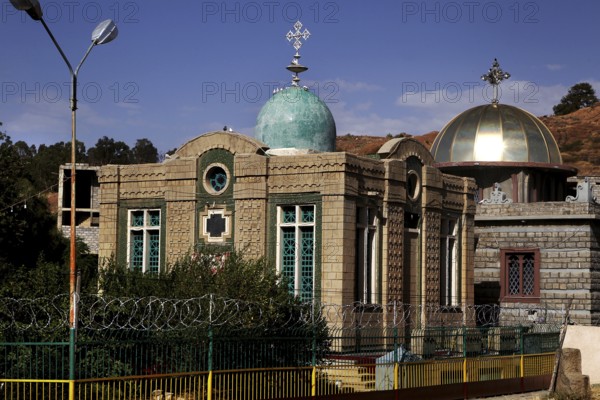 The House of the Ark of the Covenant in Axum with its distinctive domes and religious significance, Axum, Ethiopia
