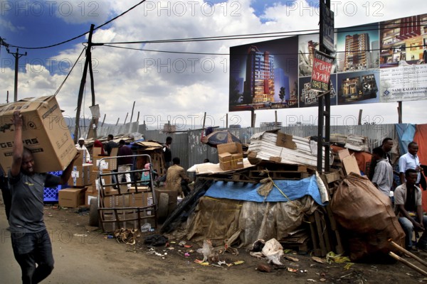 Hustle and bustle on the Mercato in Addis Ababa, with stalls and crowds, Addis Ababa, zero, Ethiopia