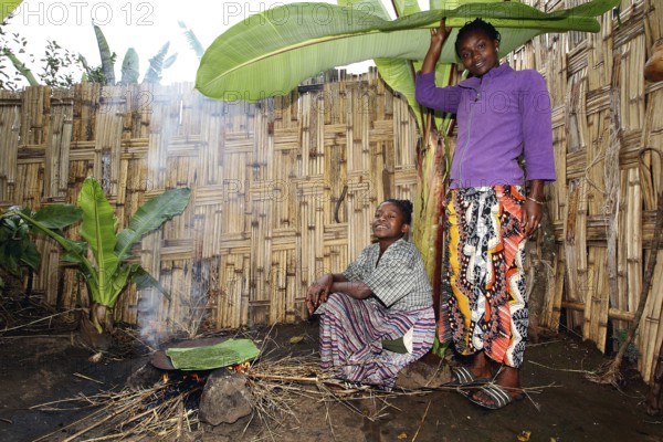 Woman processing Ensete to make bread patties in Dorze village, Dorze village, Ethiopia