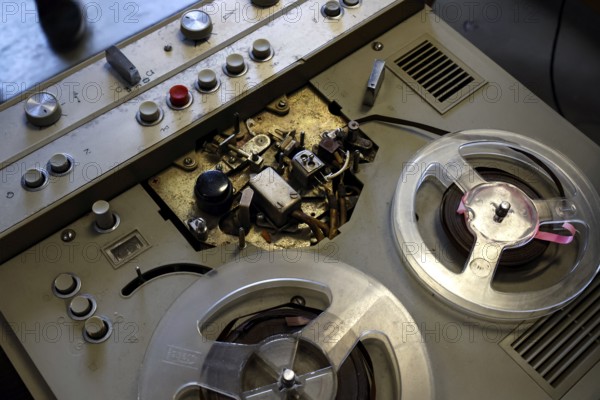 Tape recorder in the KGB Museum at Hotel Viru with historical monitoring equipment, Tallinn, Harju, Estonia