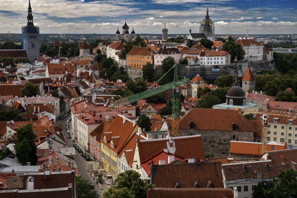 Panoramic view of Old Tallinn and Cathedral Hill from St. Olaf's Church, Tallinn, Estonia