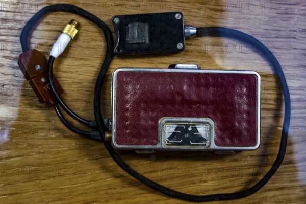 Small recording device in the KGB Museum in Hotel Viru, historic spy equipment, Tallinn, Harju, Estonia