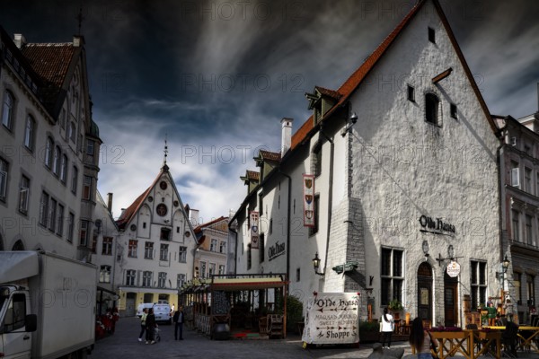 Historic buildings around the Old Market in Tallinn Old Town, Tallinn, Estonia