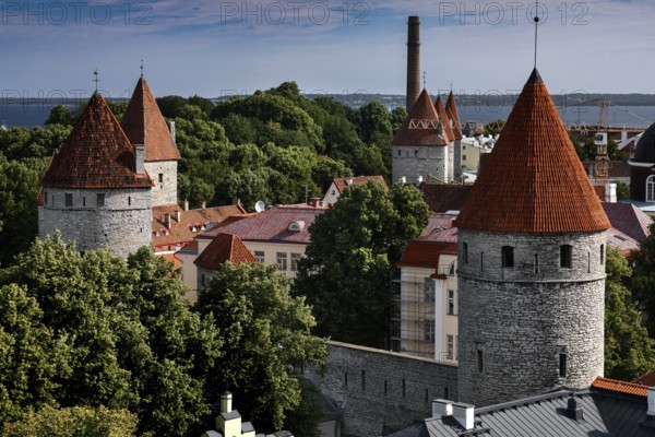 View from the Patkull observation deck over the towers of Old Tallinn, Toompea, Tallinn, Estonia