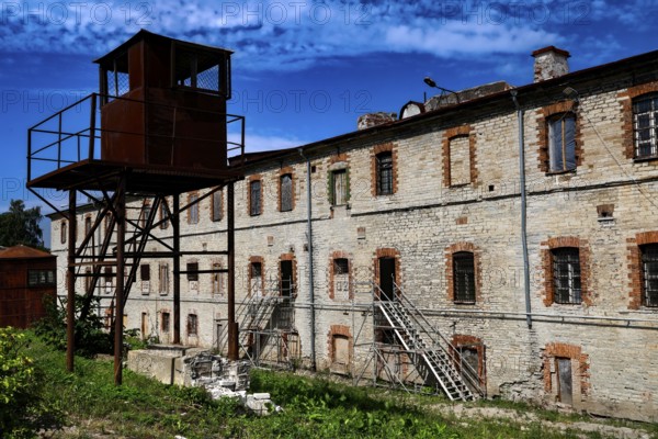 Old prison walls and a watchtower in Tallinn's Kelmiküla, Tallinn, Harju, Estonia