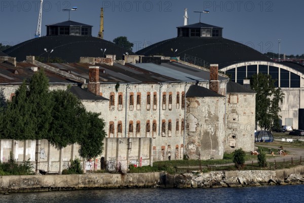 Exterior view of the old Kalamaja prison with distinctive round roofs, Tallinn, Harju, Estonia