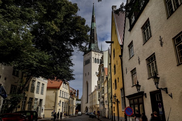The majestic St. Olaf's Church towers over Tallinn's historic Broad Street, Tallinn, zero, Estonia