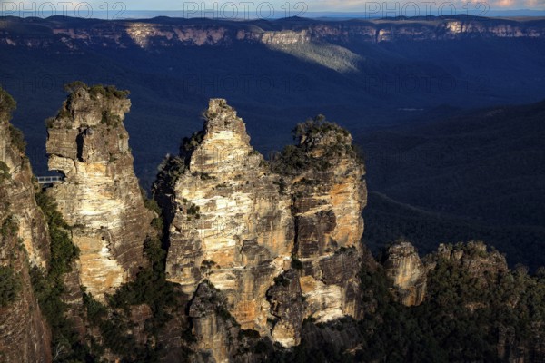 Close-up view of Three Sisters rocks at Echo Point, surrounded by nature, Blue Mountains, NSW, Australia