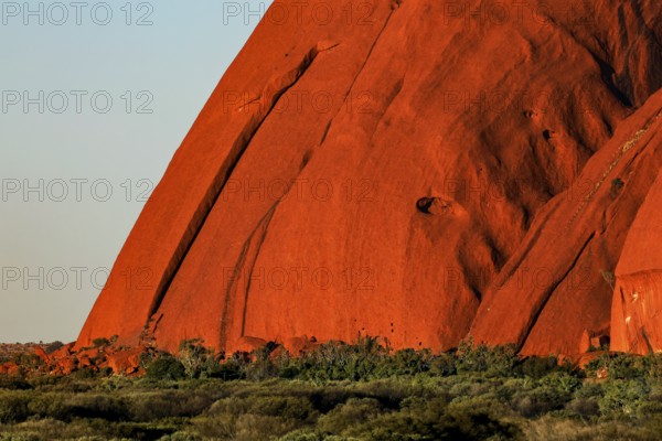 Close-up of Uluru with detailed reddish rocks, Uluru, Northern Territory, Australia