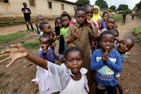 Group of children rejoicing on the street in a village in CI Bouaké, Dar Es Salam, CI Bouaké, Dar Es Salam, Ivory Coast