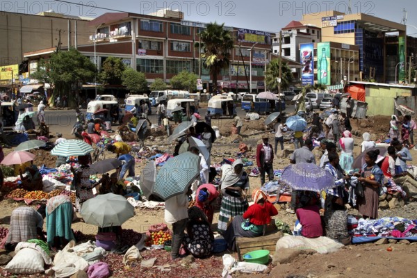 Lively market with people and businesses in Bahirdar City, Bahirdar, Amhara, Ethiopia