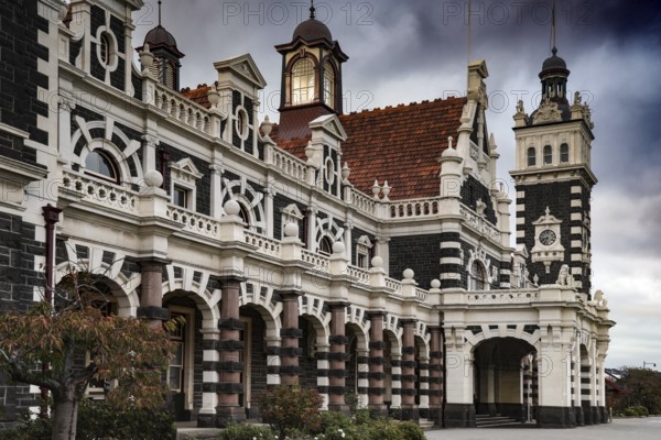 Historic Dunedin railway station façade with eye-catching towers and ornaments, Dunedin, null, New Zealand