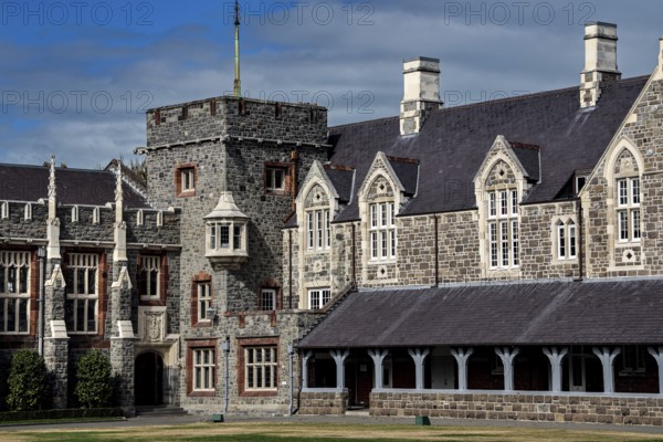 Christ's College with impressive Gothic architecture in Christchurch, Christchurch, Canterbury, New Zealand