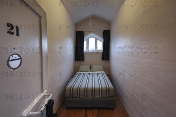 Simple cell as accommodation in the former prison in Christchurch, Christchurch, Canterbury, New Zealand