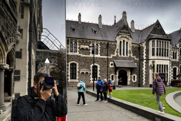 Historic Canterbury Museum building with visitors in Christchurch, Christchurch, Canterbury, New Zealand