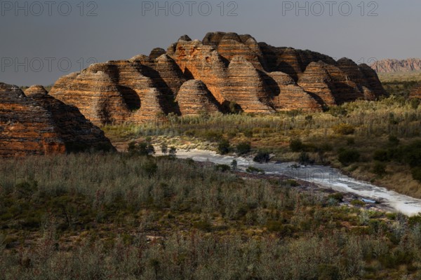 Impressive sandstone formations with distinctive stripes in Purnululu National Park, Bungle Bungle, Western Australia, Australia