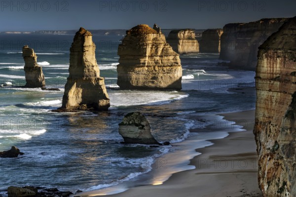 Impressive rock formations of the Twelve Apostles along the coast of the Great Ocean Road, Great Ocean Road, Victoria, Australia