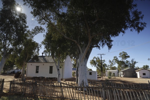 White church and trees in a mission station in Hermannsdorf