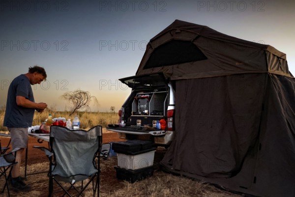 Campground at night on the Great Northern Highway, Great Northern Highway, Western Australia, Australia