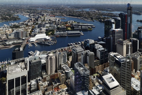 Western view of the city and harbour from Sydney Skytower, Sydney, NSW, Australia