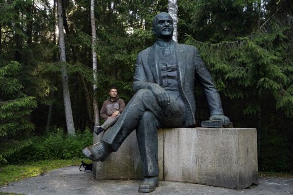 Lenin monument in Grutas Park in Druskininkai, surrounded by forests, Druskininkai, Lithuania