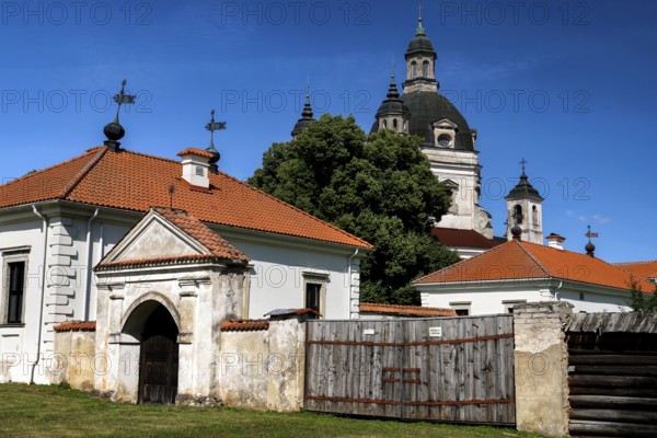Historic Pažaislis monastery in Kaunas with baroque architecture under blue sky, Kaunas, Lithuania