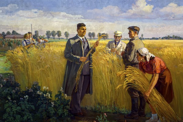 Painting depicts farmers working in wheat fields, Druskininkai, Grutas, Lithuania