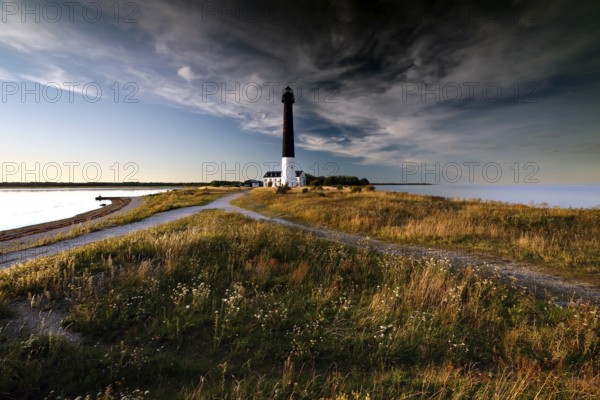 Majestic lighthouse on the barren Sorve Peninsula, Sääre, Sorve Peninsula, Estonia
