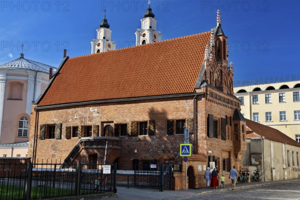 The Gothic Perkunas House on Town Hall Square, Rathausplatz, Rathausplatz impresses with its distinctive brick structures, Kaunas, Kaunas County, Lithuania