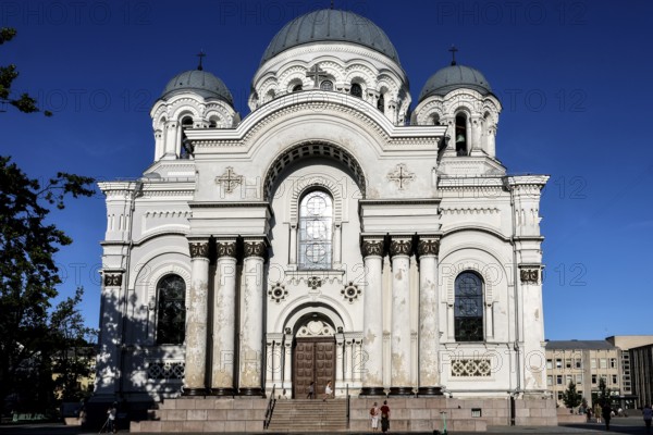 Magnificent church of Archangel Michael against a clear sky, Kaunas, LT