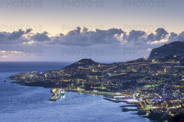 Dusk, Atlantic Ocean, harbour with cruise ships, Funchal, Madeira, Portugal