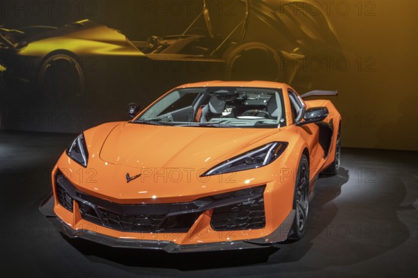 Detroit, Michigan USA - 14 January 2026 - The Chevrolet Corvette Z06 on display at the Detroit Auto Show