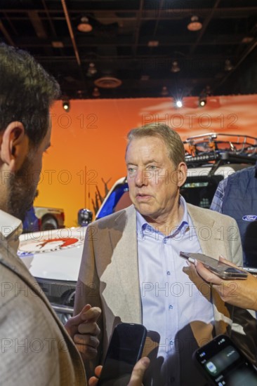 Detroit, Michigan USA - 13 January 2026 - Ford's executive chairman William Clay Ford spoke to reporters as his company showed its off-road vehicles at the Detroit Auto Show