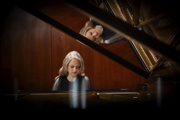 Young woman, pianist playing on a Steinway & Sons grand piano, Stuttgart, Baden-Württemberg