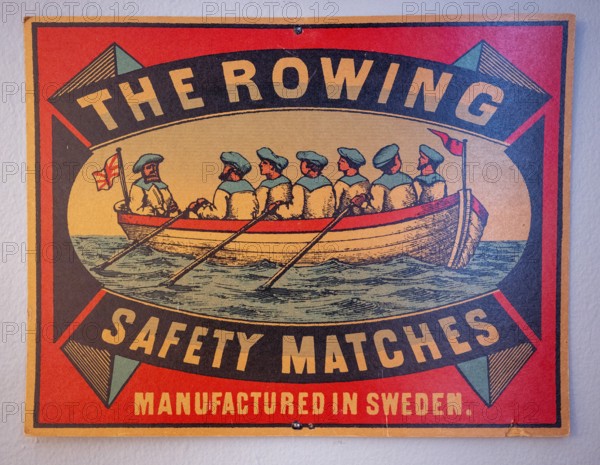 Cardboard sign, advertising sign, Tändsticksmuseet match museum or match museum, Jönköping, Jönköpings län, Sweden