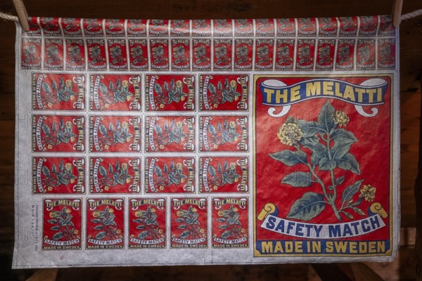 Printing sheet for matchbox labels, Tändsticksmuseet Match Museum or Matchbox Museum, Jönköping, Jönköpings län, Sweden