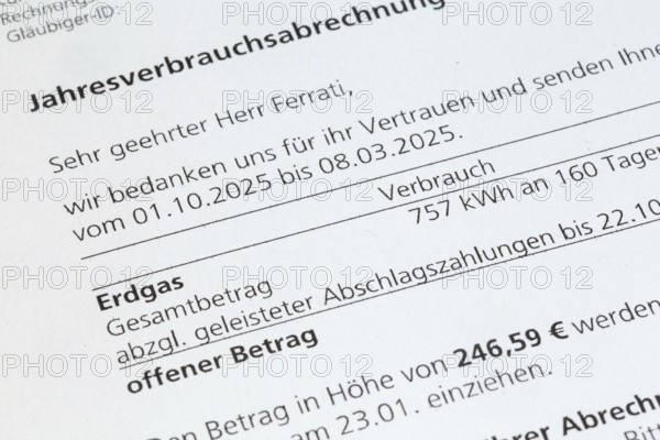 Close-up of a symbolic gas bill